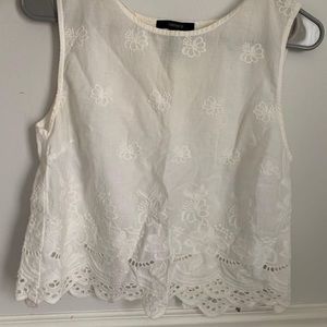Forever21 white tank with floral detail and open back
